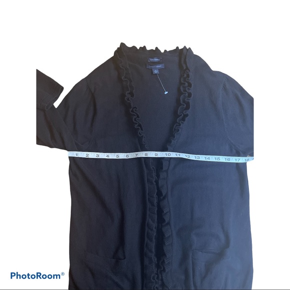 TOMMY HILFIGER black cotton/cashmere blend ruffle cardigan woman’s size xl - Picture 3 of 6